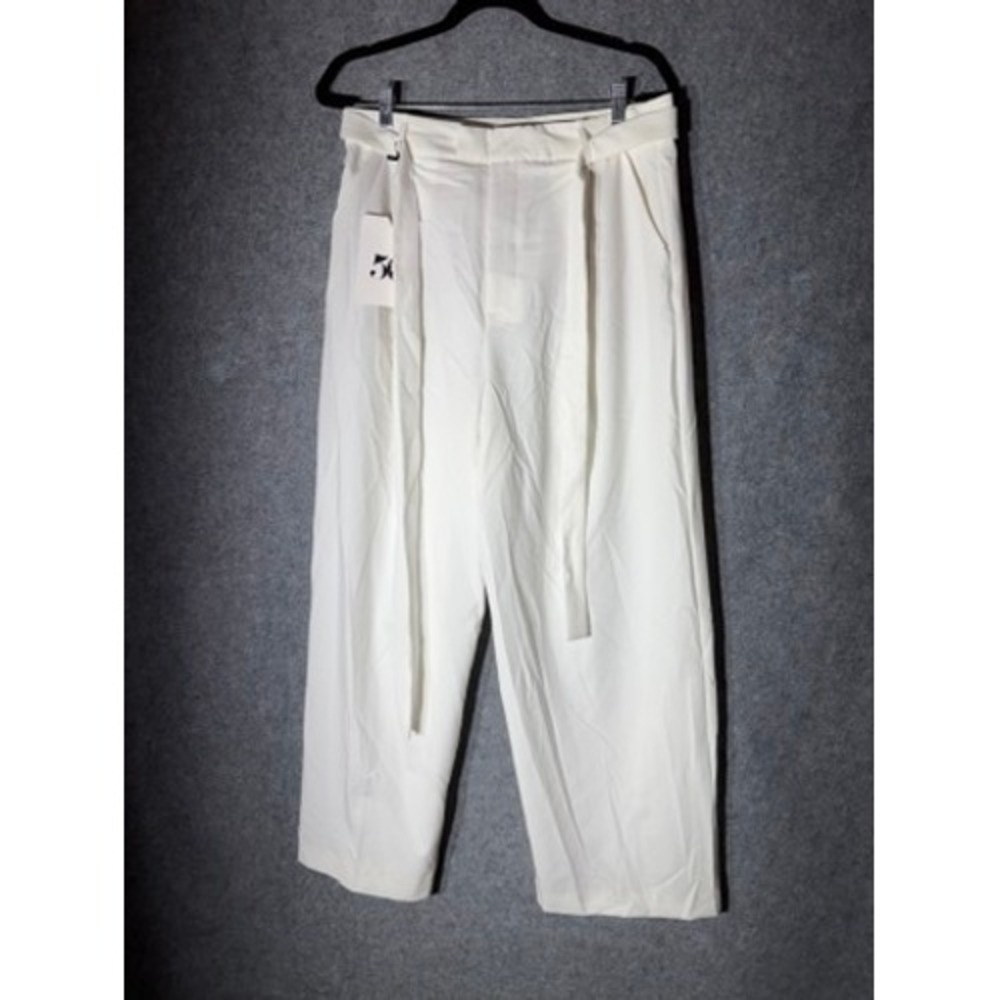 Zara High Rise Wide Leg Trousers White Relaxed Fit Pants Size L NEW Quiet Lux - Picture 2 of 9